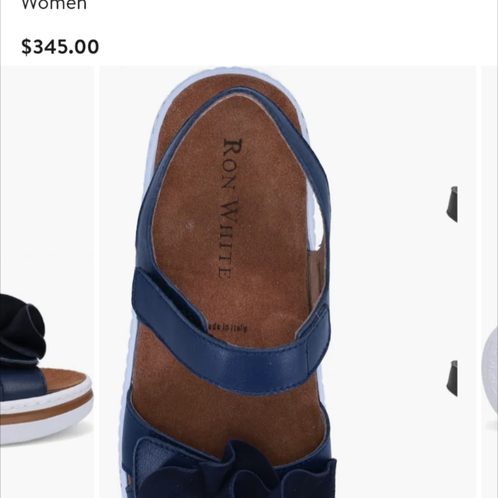 Navy & White Leather Ron White Sandals With Velcro Strap. Nwt Made It Italy